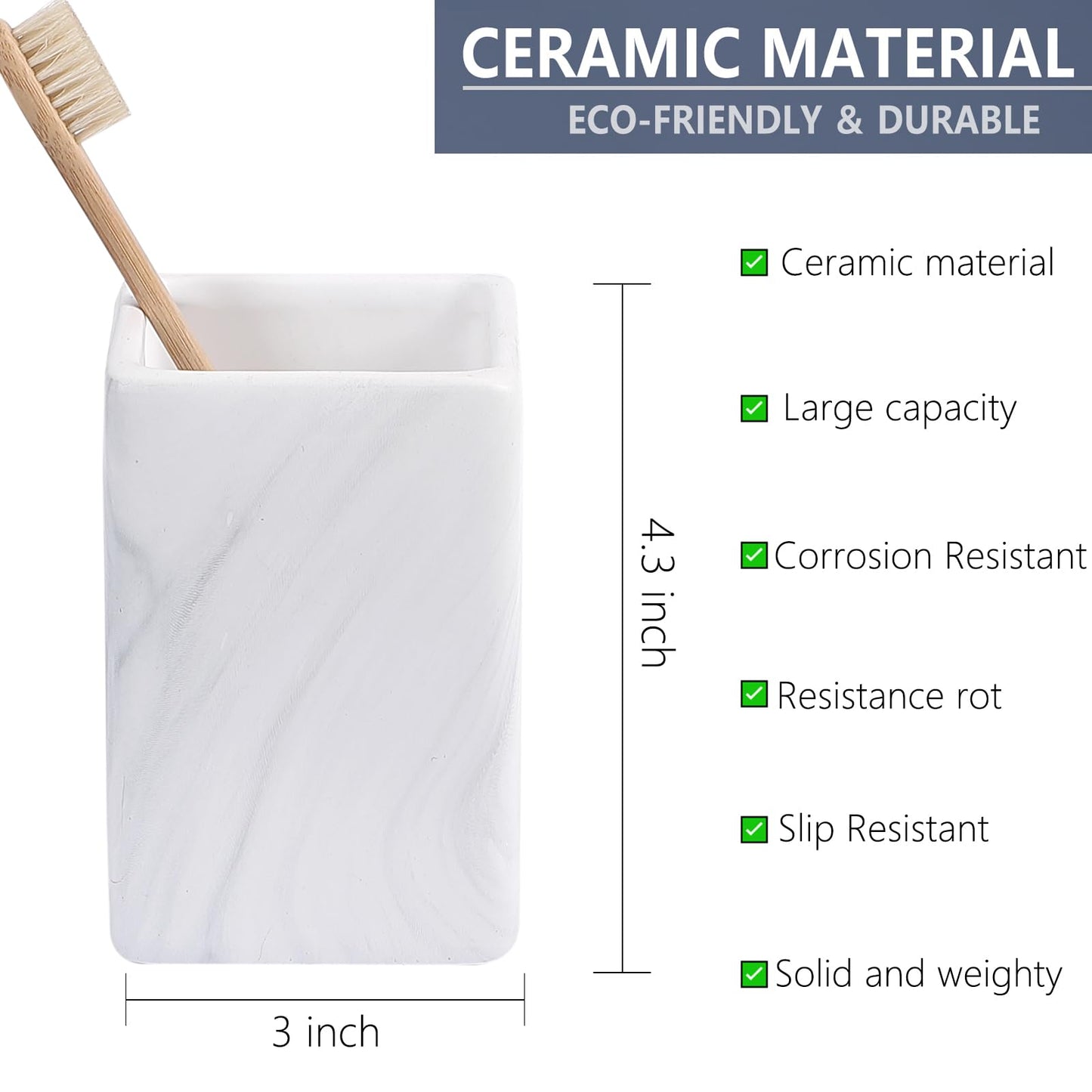 Marble Square Toothbrush Holders - Ceramic Tooth Brushing Holders, Toothbrush Cup, Toothpaste Organizer for Bathroom Countertop, Makeup Brush Holder, Pen Holder for Home Desktop Storage