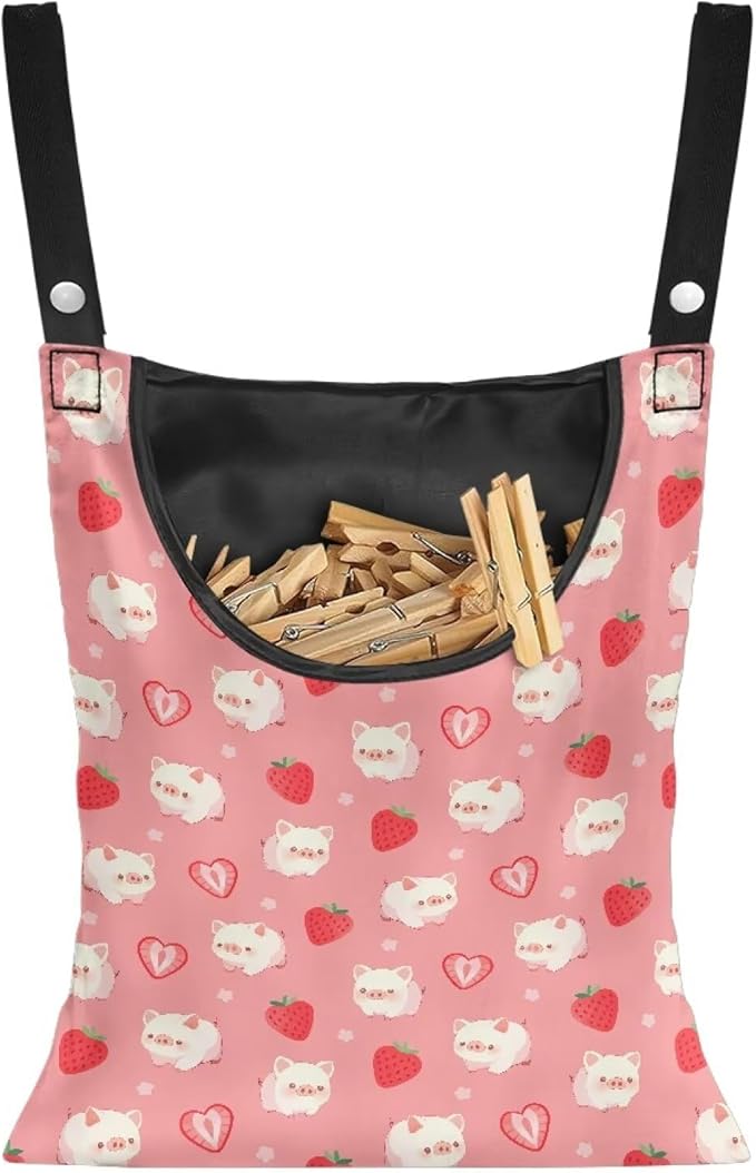 Clothespin Bag for Clothesline Outdoor, Soft & Lightweight Hanging Bag for