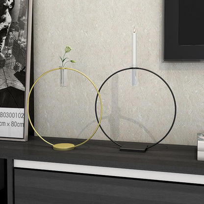 CONGARTENO Metal Candleholder Round Black Base 9x28x29cm, Decorative Metal Candlestick for Home Décor and Flower Arrangements, Household Candle Stand Centerpiece