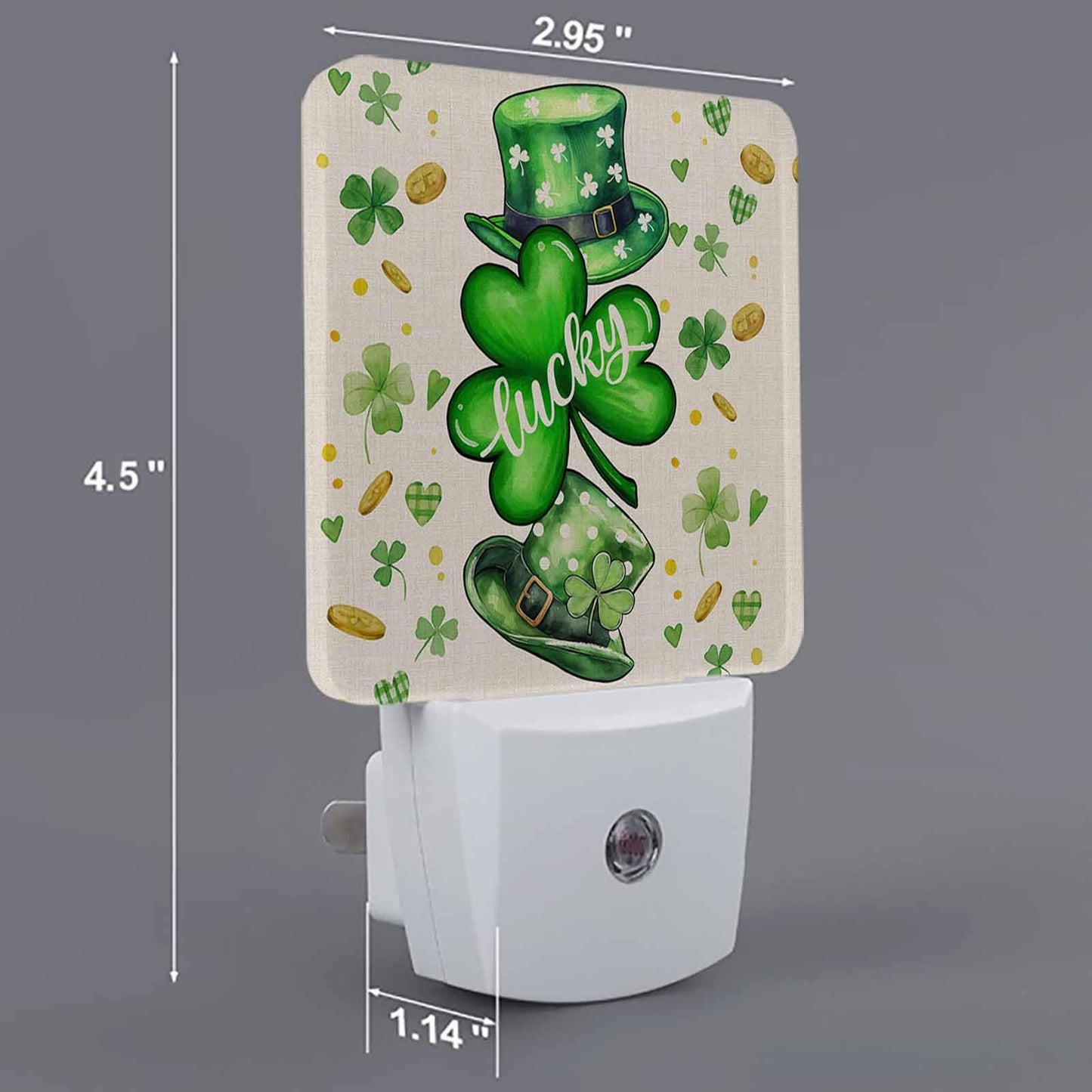 Happy St.Patrick's Day Plug-in LED Night Lights, Shamrocks Hat Spring Auto Dusk-to-Dawn Sensor for Bedroom, Bathroom, Kitchen, Nursery, Hallway, Stairs, Wall Home Decor, Lucky Clover Gold Coins