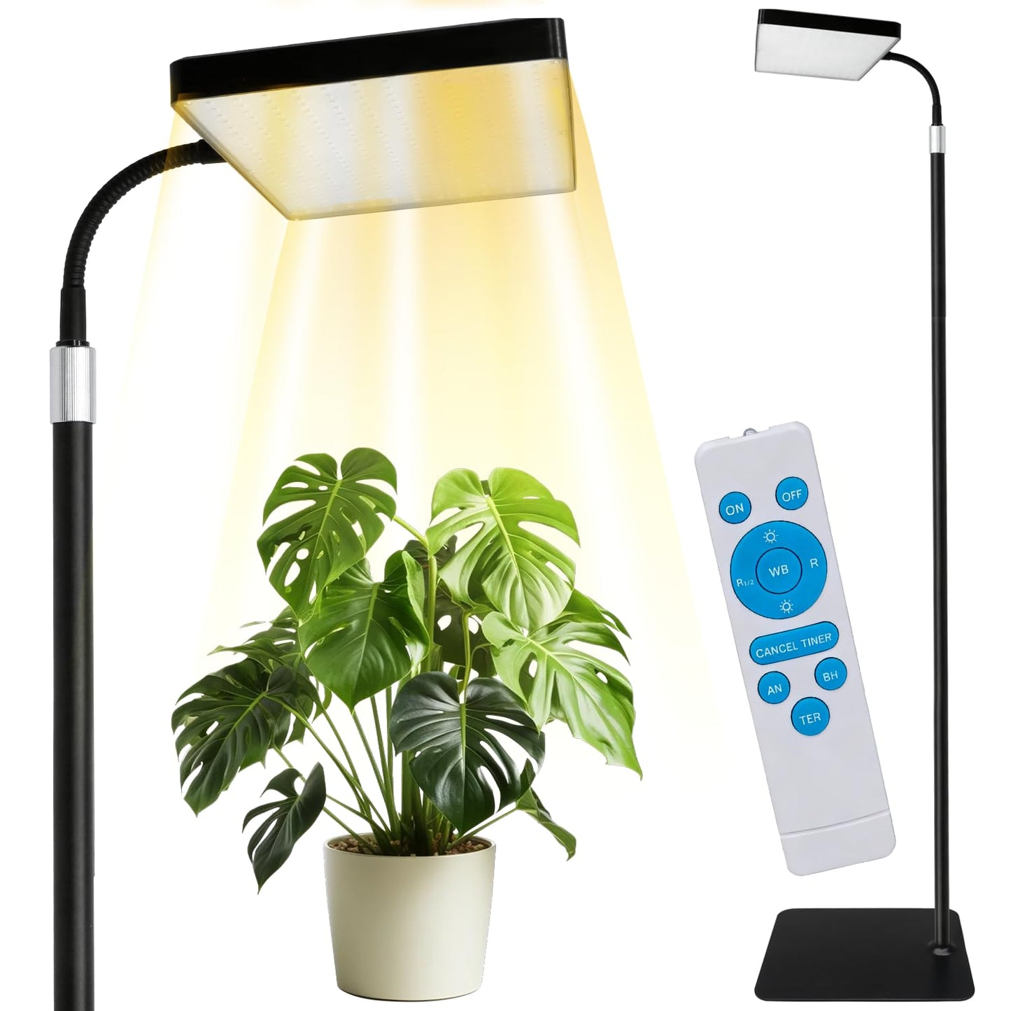 Grow Lights for Indoor Plants, LED Full Spectrum Plant Grow Light with Stand, Adjustable Height Growing Lamp with Remote Control, 4/8/12H Timer, 10 Dimmable Brightness, 47inch