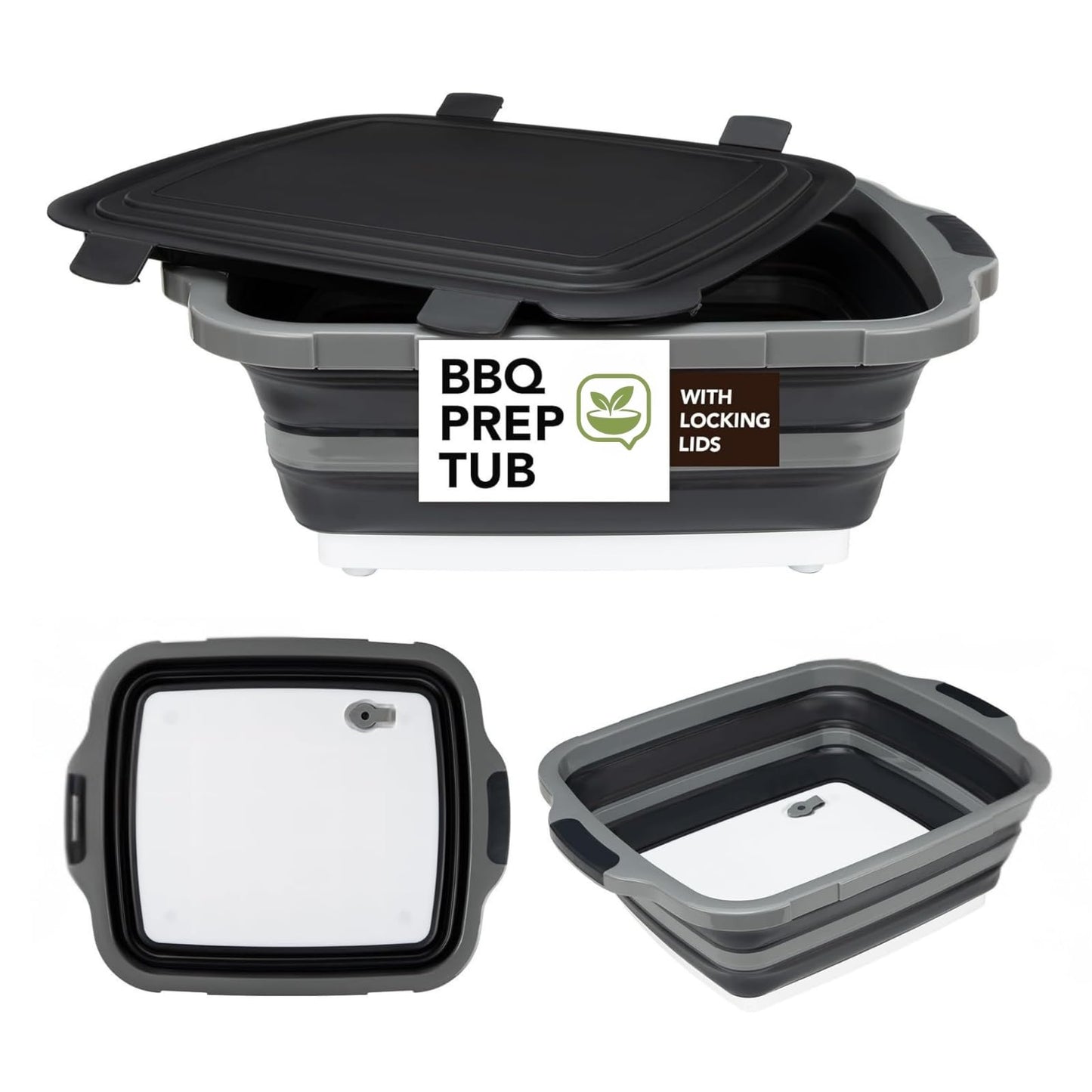 Verdvoca 1 Pcs 30L & 2 Pcs 16L Collapsible BBQ Prep Tubs with Lids for Fruit Prep & Washing, Meal Marinating and Food Storage