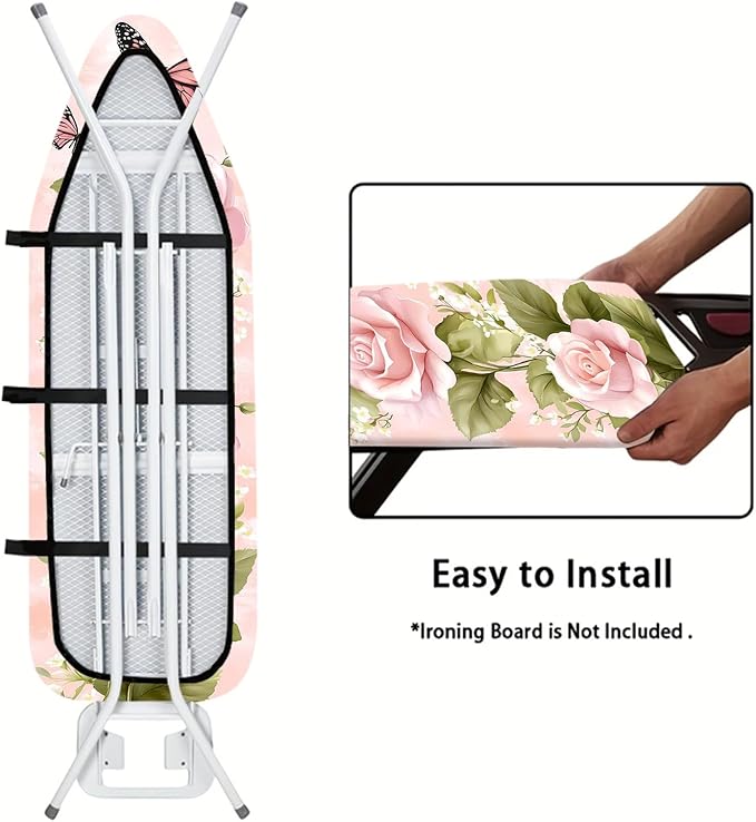 Nuxovilar Pink Roses with Butterflies Ironing Board Cover, This Cover Fits Most