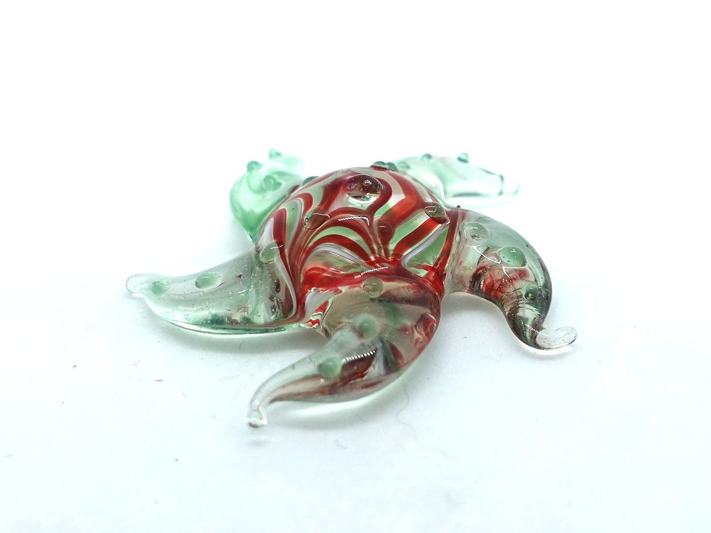 Sansukjai Starfish Tiny Figurines Hand Blown Glass Art Animals Sea Collectible Gift Home Décor (Green Red)