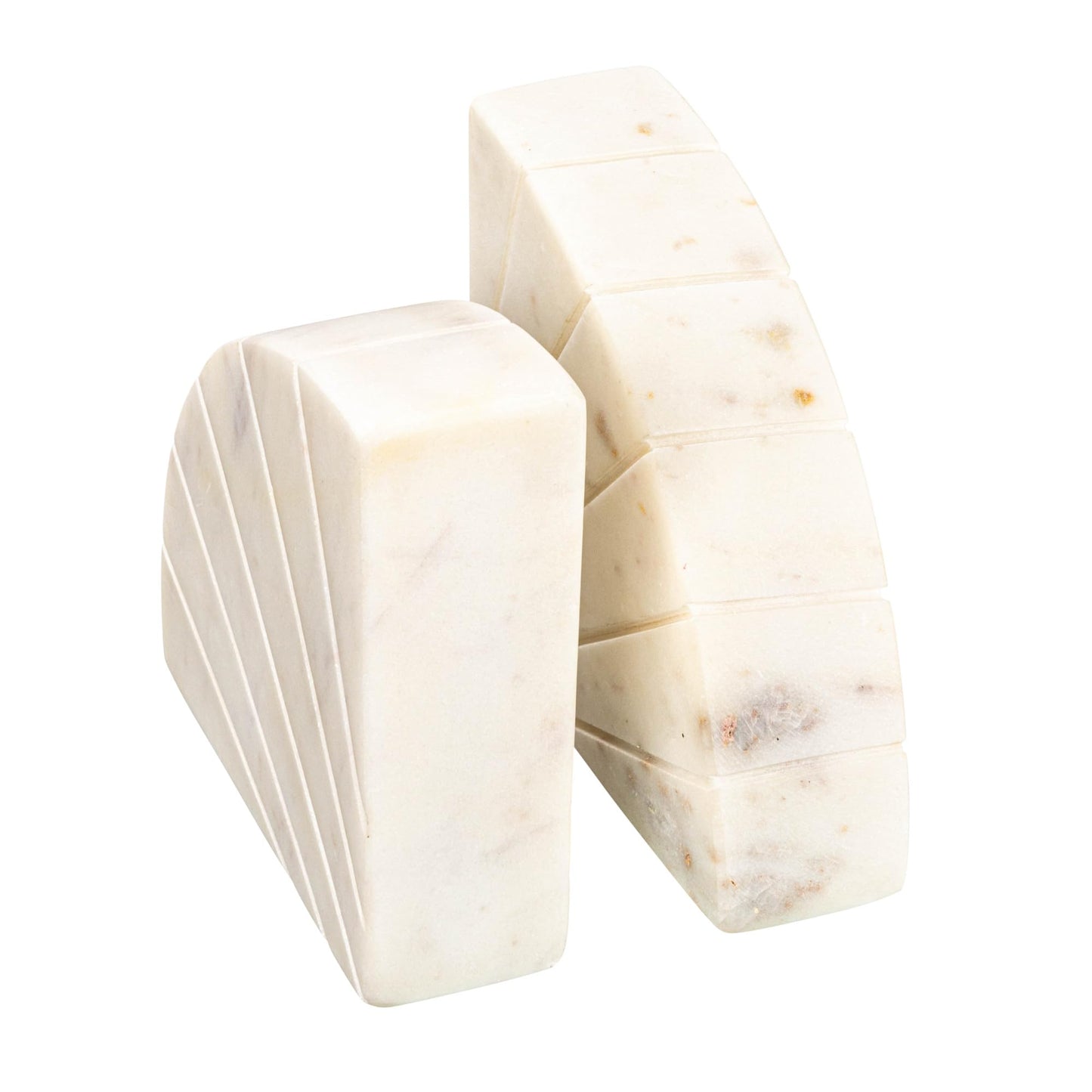 Creative Co-Op Modern Arched Semicircle Marble Bookends with Carved Detail, Set of 2, White