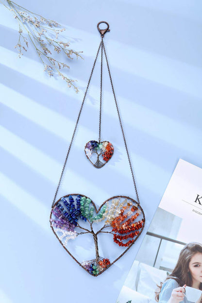 PESOENTH Chakra Crystal Tree of Life Heart Wall Hanging Decor Gifts for Women,Bohemian 7 Chakra Healing Crystals Reiki Stones Ornaments Spiritual Gifts Christmas Tree Home Hanging Decorations