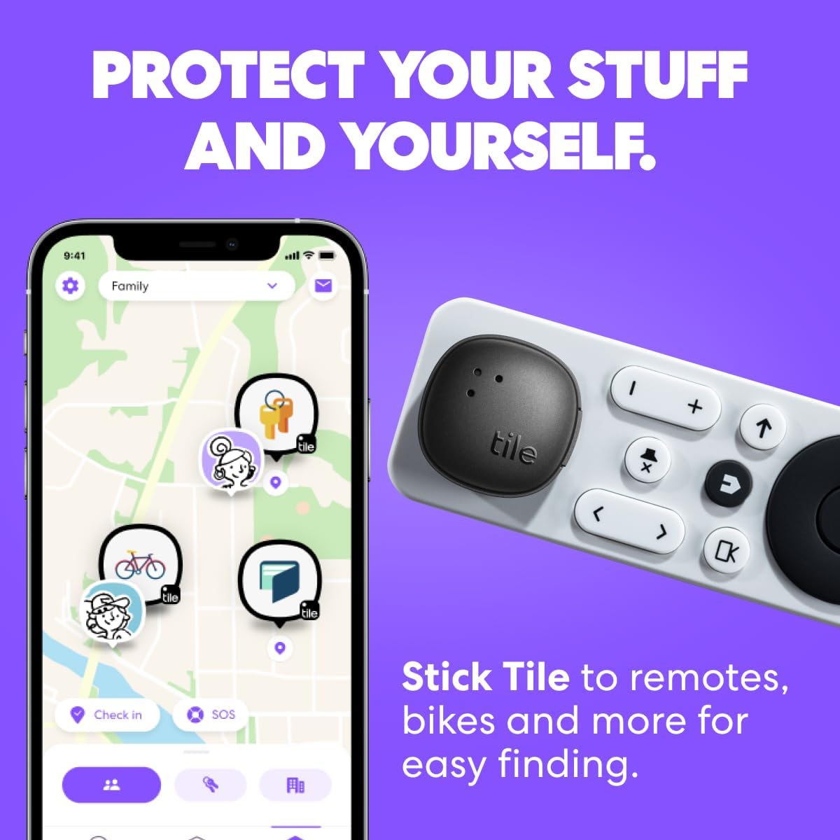Tile by Life360 Sticker (2024) - Small Bluetooth Tracker, Remote Control Finder and Item Finder for Bikes, Glasses and More. Both iOS and Android Compatible. Phone Finder. 1-Pack (Black)