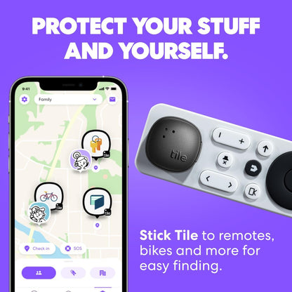 Tile by Life360 Sticker (2024) - Small Bluetooth Tracker, Remote Control Finder and Item Finder for Bikes, Glasses and More. Both iOS and Android Compatible. Phone Finder. 1-Pack (Black)