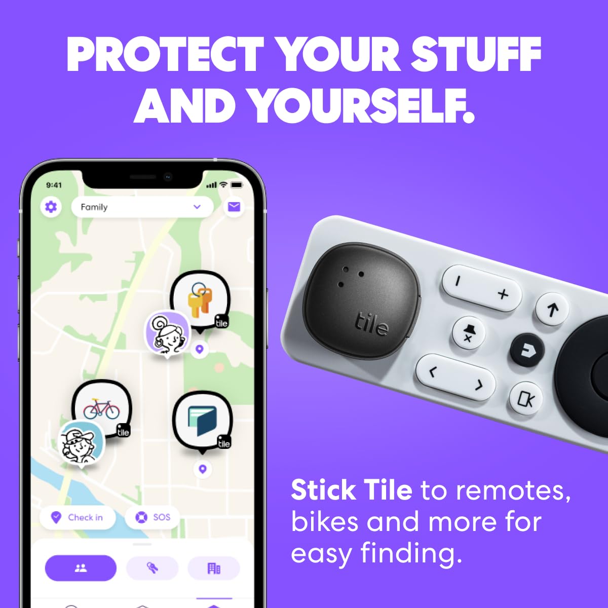 Tile by Life360 Sticker (2024) - Small Bluetooth Tracker, Remote Control Finder and Item Finder for Bikes, Glasses and More. Both iOS and Android Compatible. Phone Finder. 1-Pack (Black)