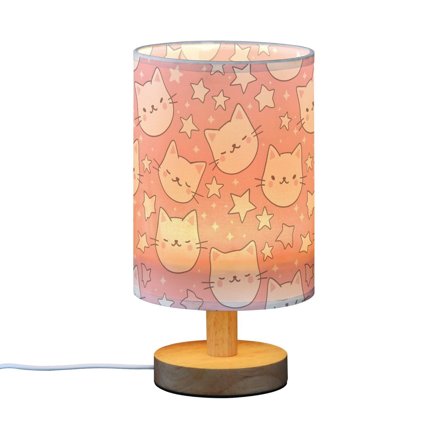 Bedside Table Lamp Cat Star Pink Table Lamp for Bedroom Nightstand Lamp with USB Port LED Desk Lamp Shade Living Room Dorm Office