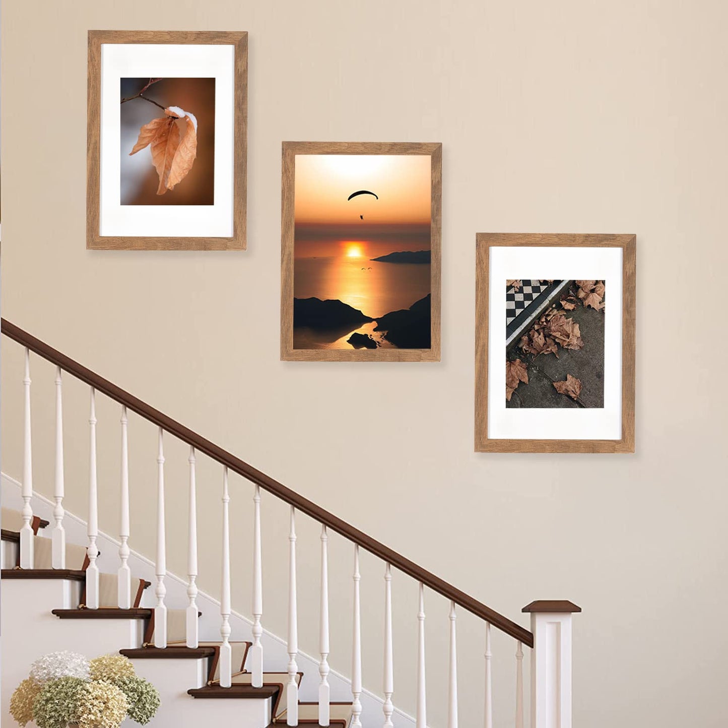 Brown Wooden Picture Frame A4 with Mount,Set of 3,A4 Picture Frame,A4 Poster Frame,certificate frame,Freestanding and Wall Mountable