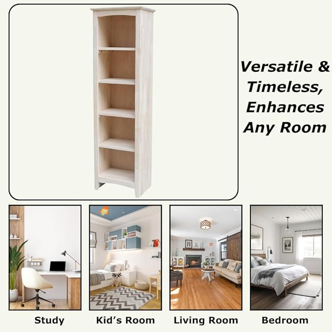International Concepts Narrow Shaker Bookcase, 60-Inch High, Small Space
