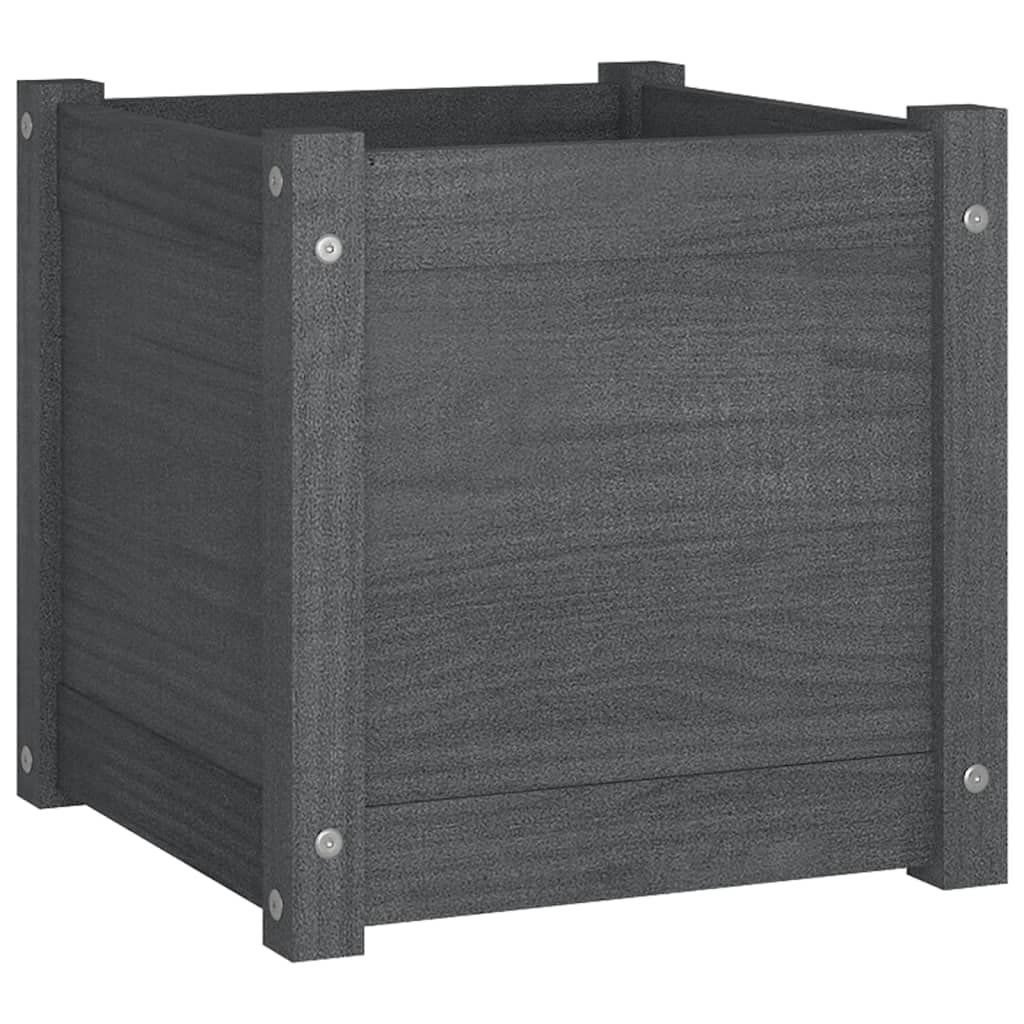 Xolmizyn Grey Square Wooden Planter Box for Garden, 15.7 inch Solid Pinewood Flower Pot with Drainage for Patio, Terrace, and Outdoor Decor
