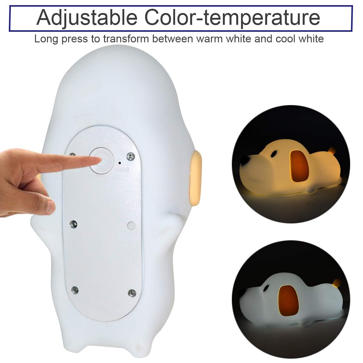 S NMT Silicone LED Papa Puppy Night Light Touch Sensor Switching Night Lamp, Transform Between Warm White 2700K and White 6500K, Safe SIL+ABS, Sleep Timer Setting for Kids Babies Bedside and Nursery