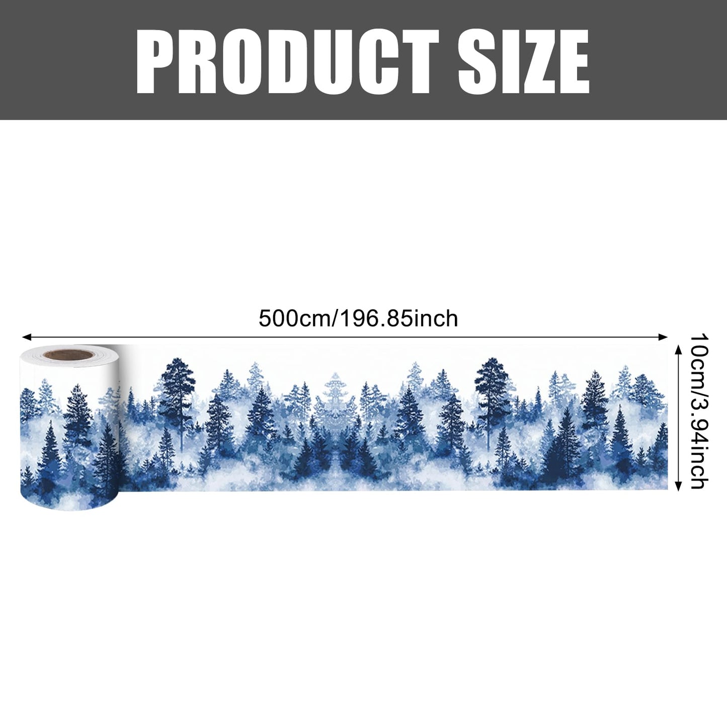 Nuxovilar Peel and Stick PVC Border - 3.94”×16.4 Ft Geometric/Wood/Floral/Christmas Patterns, Easy Apply Home Office Bathroom Decor (Blue Misty Forest Pattern)