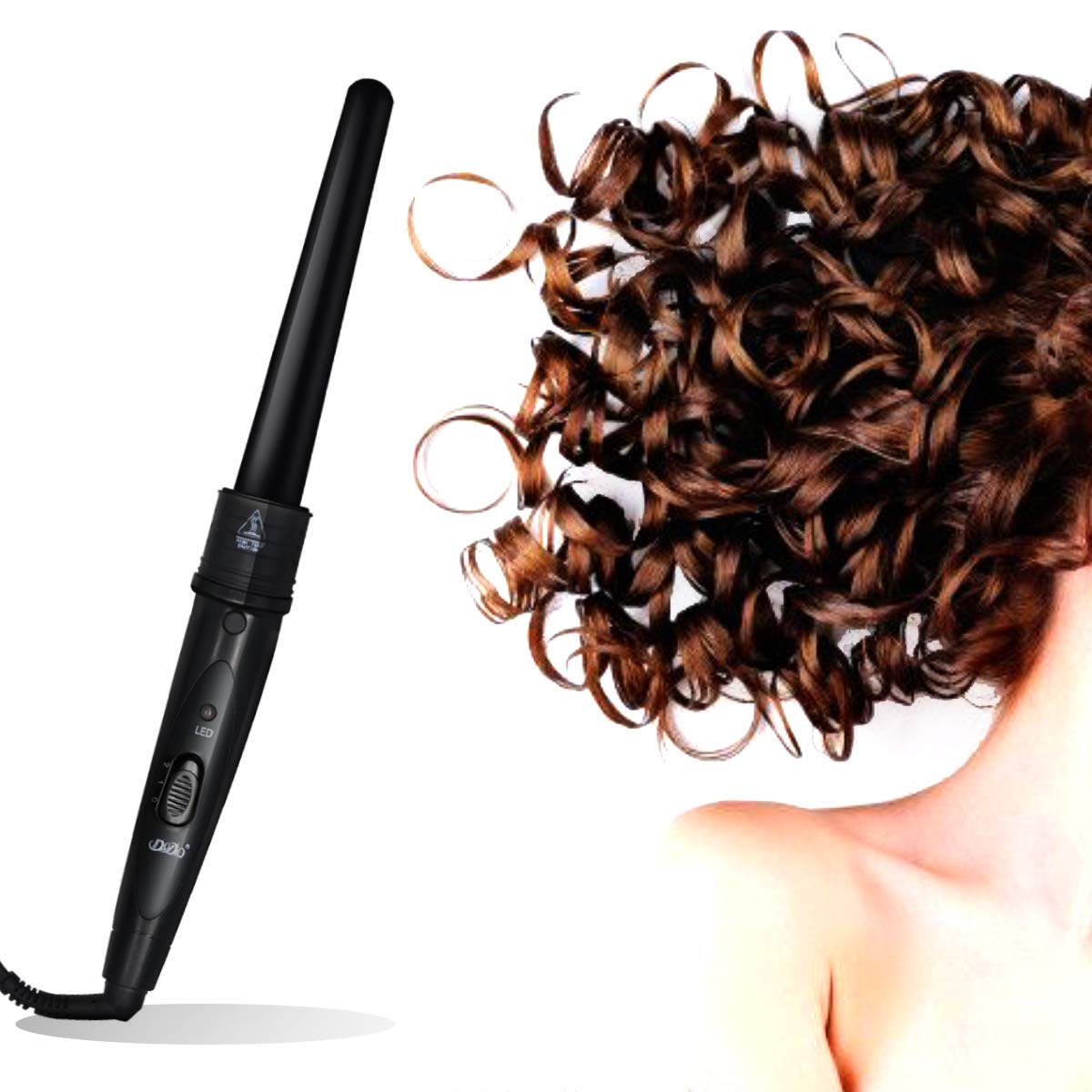 6 in 1 Curling Iron Wand Set with 6 Interchangeable Ceramic Barrels and Heat Protective Glove (Black-6in1) (Black-6)