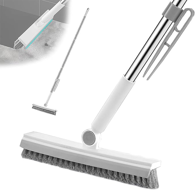 Floor Scrubbing Brush with 57" Adjustable Long Handle, 3 in 1 Living Grout