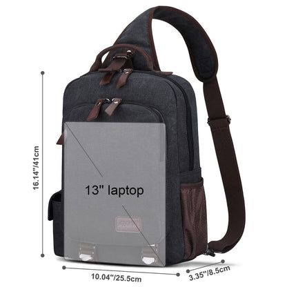 S-ZONE Sling Backpack for Men with Chest Pocket 13" Shoulder Bag Shoulder Bag Shoulder Bag Backpack, dark grey, M, One size