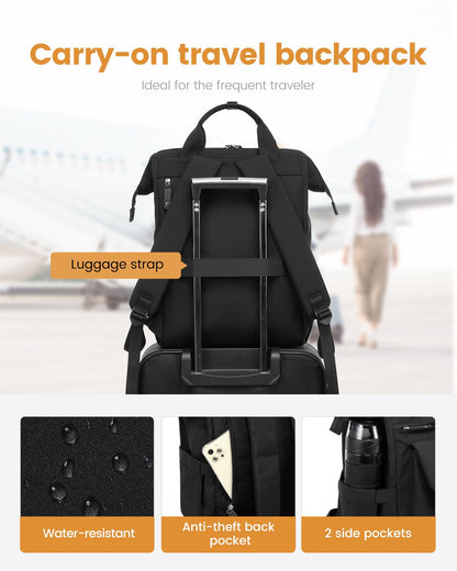 LOVEVOOK Women Laptop Backpack With Electronics Organizer Bag, USB Charging Port, 15.6inch, Water-resistant Rucksack For School College University Travel Work ,Black