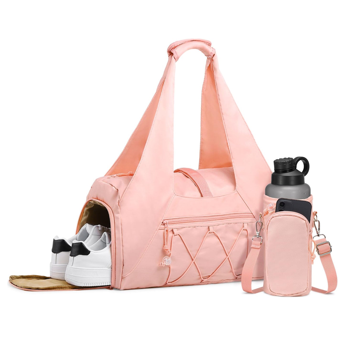 SUIKIHUM Small Gym Bag for Women, Mini Duffel Bag with Shoe Compartment, Cute Sports Tote Bag Dance Yoga Mat Luggage with Crossbody Water Bottle Bag, Pink