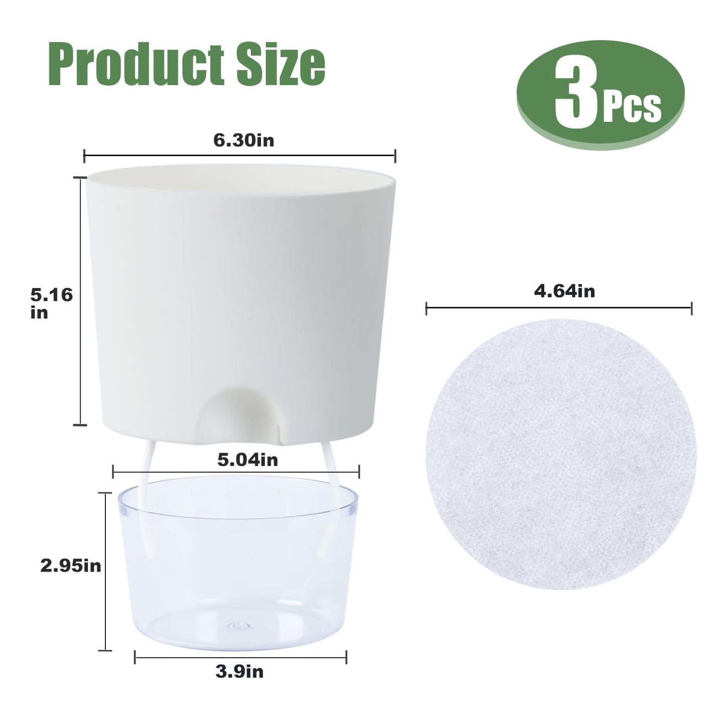 Oliz 6 Inch Self Watering Planter Pots for Indoor Plants, 3 Packs African Violet Pots with Wick Rope and Visible Reservoir Self Watering Planter for Herb, Houseplants