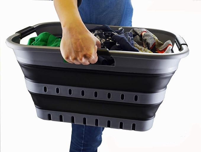 SAMMART 30L Collapsible 3 Handled Plastic Laundry Basket