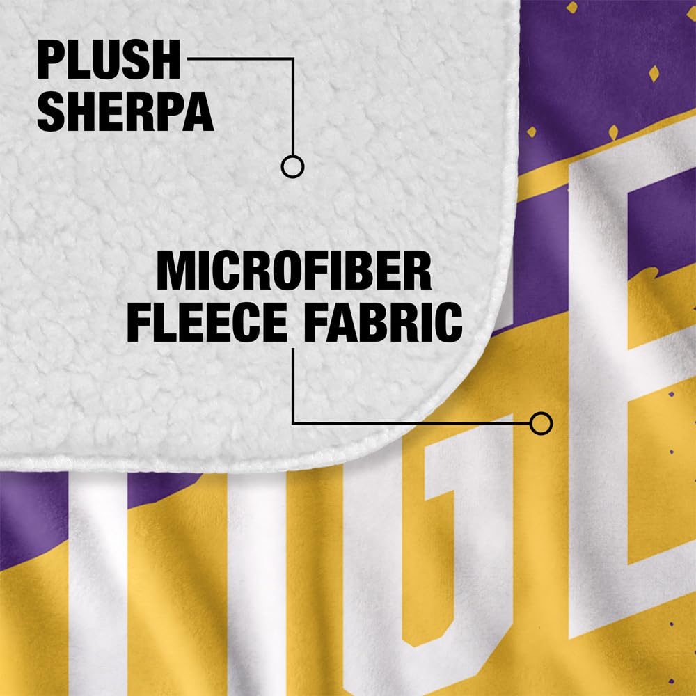 LOGOVISION Louisiana State University Fan Zone Silky Touch Sherpa Back Super Soft Throw Blanket 50"x60"