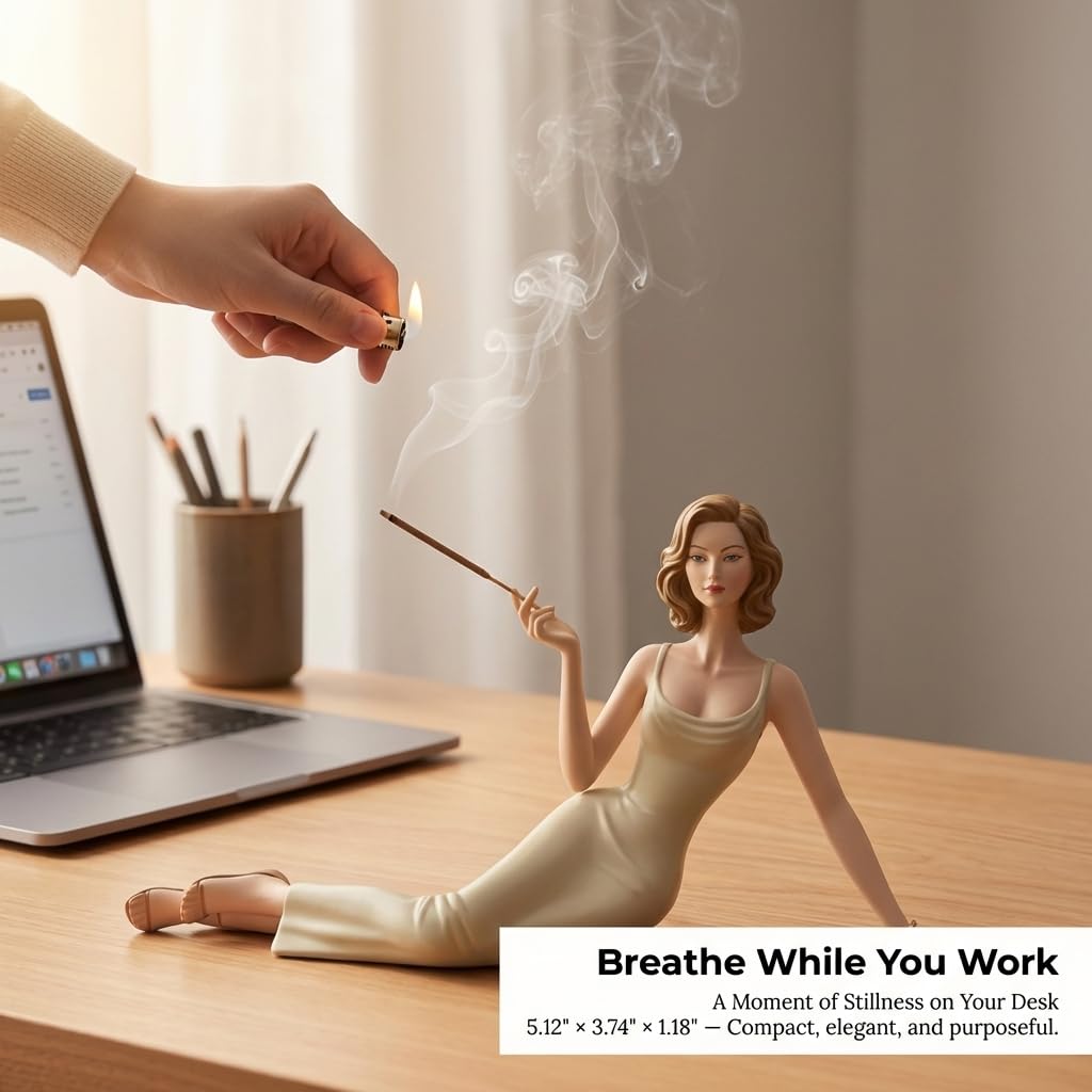 Depehelp Handcrafted Women Aroma Figurine Abstract Lady Statue Incense Stick Holder for Meditation Yoga Modern Home Decor Sculptural Fragrance Burner for Stress Relief (Black)