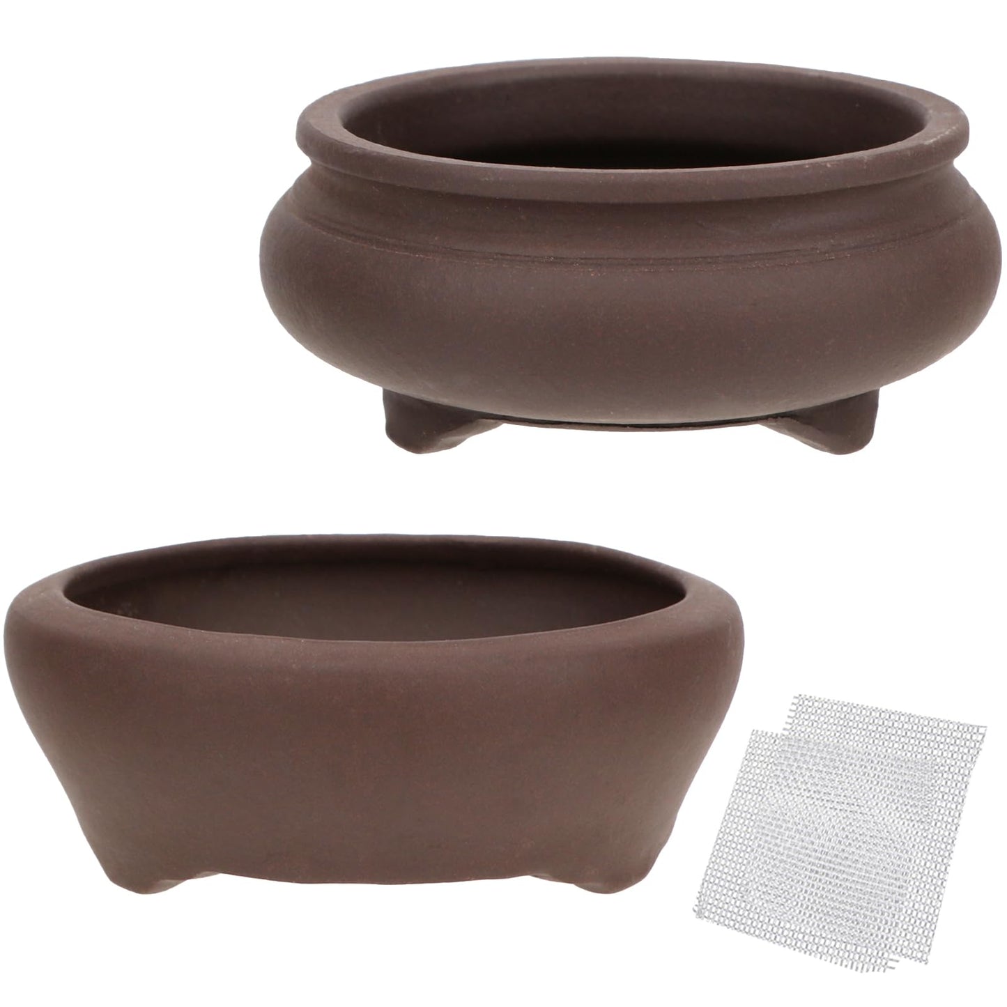 Bonsai Planter 2 pc 3.7" + 3.9" Unglazed Round Ceramic Succulent Pots Set