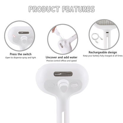 Spray Cat Pet Grooming Brush with Water Sprayer - Hair Removal Comb for Cats and Dogs, White Shedding and Bath Brush with Steam Release