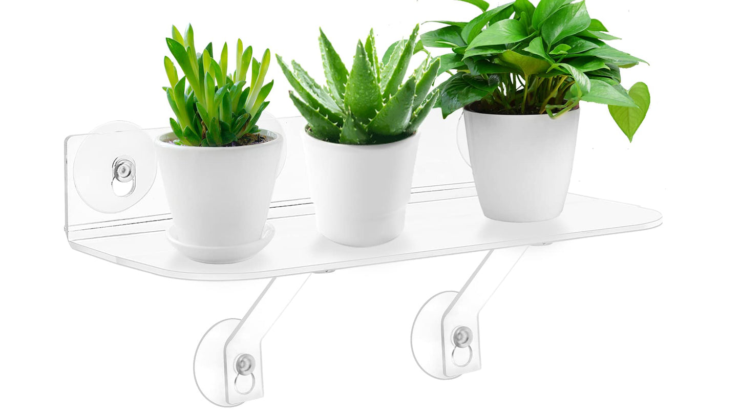 15 Inch Suction Cup Shelf for Plants Window, 6IN Extra Wide with Load-Bearing Brackets Window Shelf for Plants, Acrylic Sill Extender for Growing Herbs, Micro Vegetables, Succulents, Clear-1