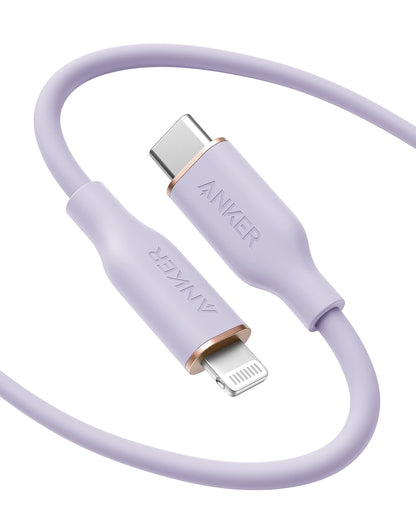 Anker USB C to Lightning Cable, MFi Certified Powerline III Flow Silicone Charging Cable for iPhone 13 13 Pro (Cloud White, 6ft)