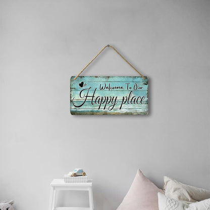 Welcome To Our Happy Place Sign Personalized Front Door Signs For Home Decor Wooden Hanging Sign Beach Signs Patio Wall Decor Summer Wood Porch Sign House Welcome Door Sign 6x12 Inch