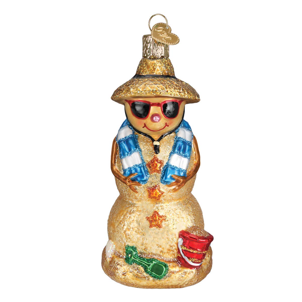 Old World Christmas Sand Snowman Glass Blown Ornament for Christmas Tree, Handcrafted Holiday Decoration, Snowman Collection