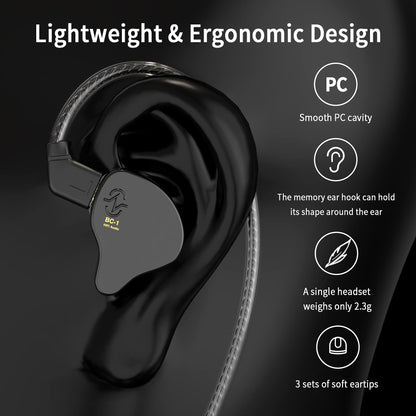 CCZ Melody inear Earphones Wired Gaming Earbuds 1DD 1BA Hybrid Drivers in-Ear Headphones iem Earbuds HIFI Bass with Ear fins, 4N OFC Cable for Drum, Studio, Editing, pc, Gaming (Green, without mic)
