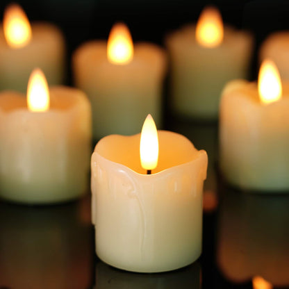 Homemory Real Wax Battery Operated Tea Light Candles with Timer, 5X5CM,300+Hour Realistic Black Wick Battery Operated Candles, Set of 6 for Wedding, Party and Holiday Decoration (Battery Included)