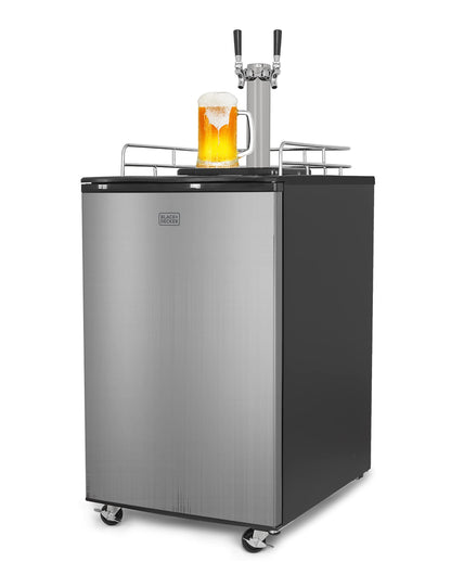 BLACK+DECKER Beer Kegerator, 6.1 Cu. Ft. Extra Large Capacity Draft Beer Machine for Home with Double Tap & 2-Shelf Fridge