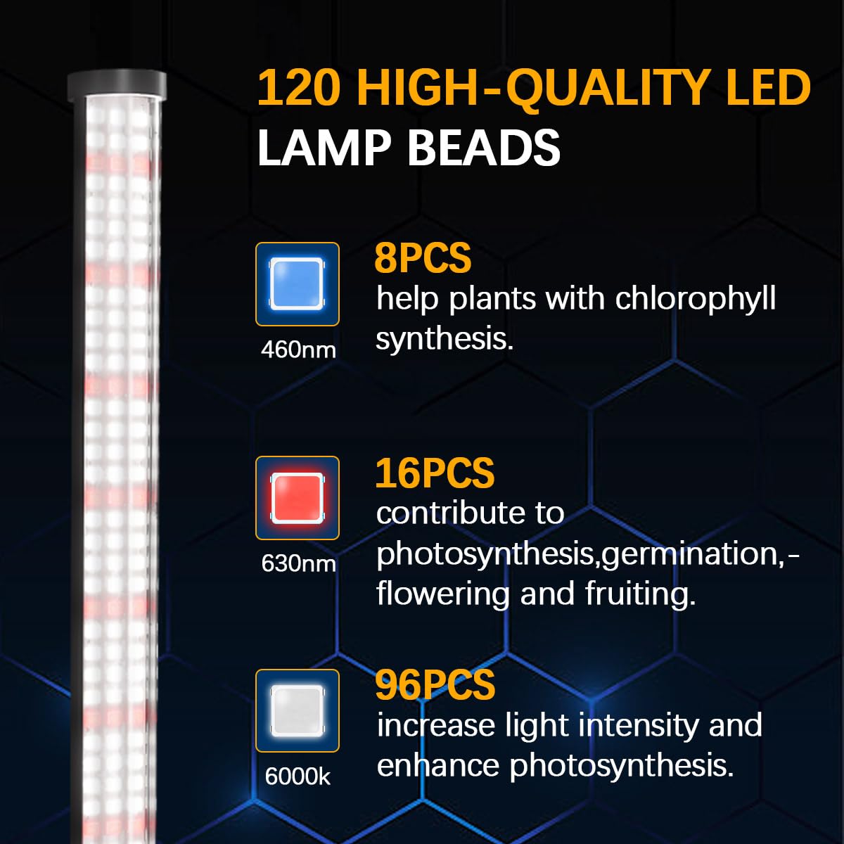 AWLYLNLL 2 Pack Grow Lights for Indoor Plant, 6000K T10 Vertical Standing LED Full Spectrum Plant Lights for Indoor Growing, 5-Level Dimmable, Auto On Off Timing 4/8/12/18Hrs,18.9‘’ Height