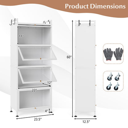 Giantex 5-Tier Kitchen Storage Cabinet, Mobile Microwave Stand with Flip-up PC Doors, Freestanding Kitchen Bakers Rack with 4 Rolling Casters, for Dining Room, Living Room and Study (White)