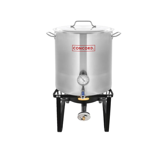 CONCORD Stainless Steel 60 QT Home Brew Kettle Stock Pot + Concord Deluxe Banjo Single Propane Burner, 200,000 BTU Portable Outdoor Stove