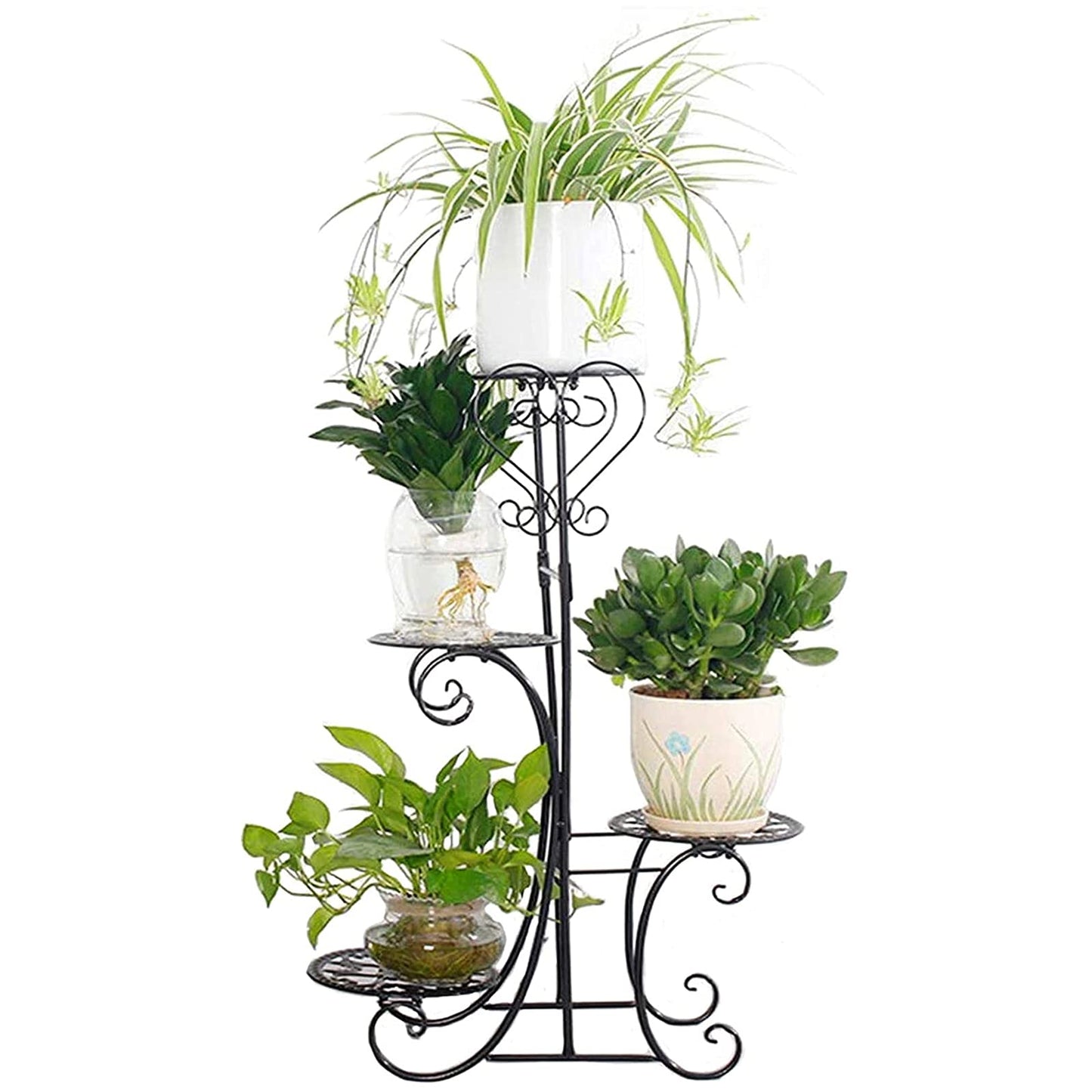 Plant Stand Indoor 4 Tier Metal Plant Shelf Stand Outdoor for Succulents Small Planters Flower Pots Display Rack Holder,Black
