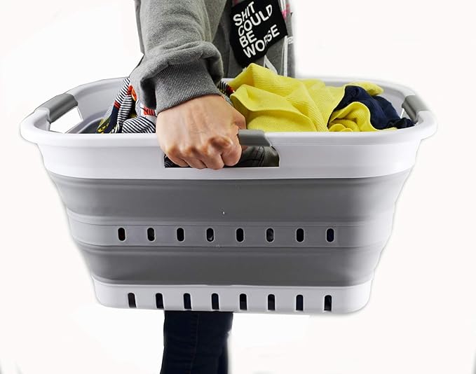 SAMMART 30L Collapsible 3 Handled Plastic Laundry Basket