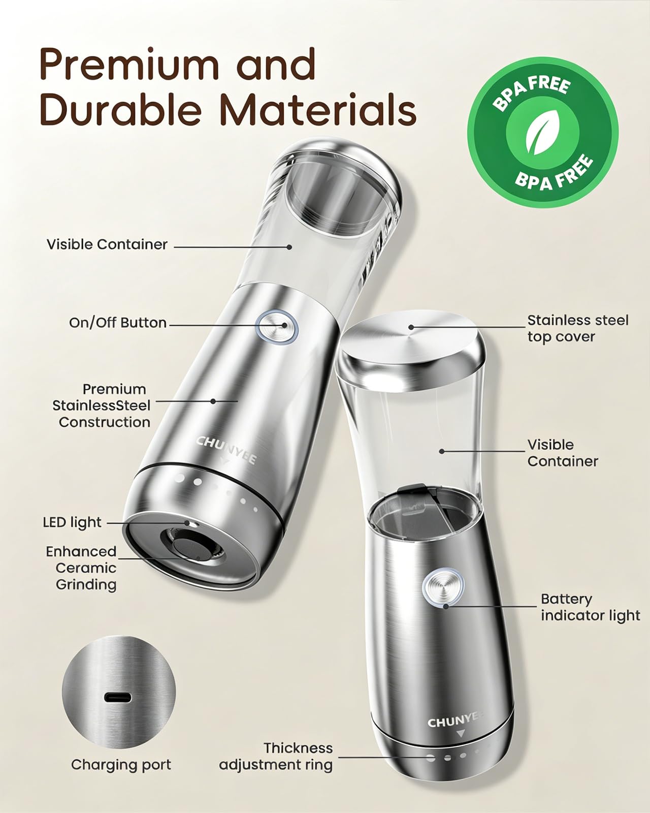 Electric Salt and Pepper Grinder Set - Automatic Stainless Steel Rechargeable Salt and Pepper Grinder Set with Storage Base, Large Capacity, LED Light & Adjustable Coarseness, Ideal Kitchen Gadget