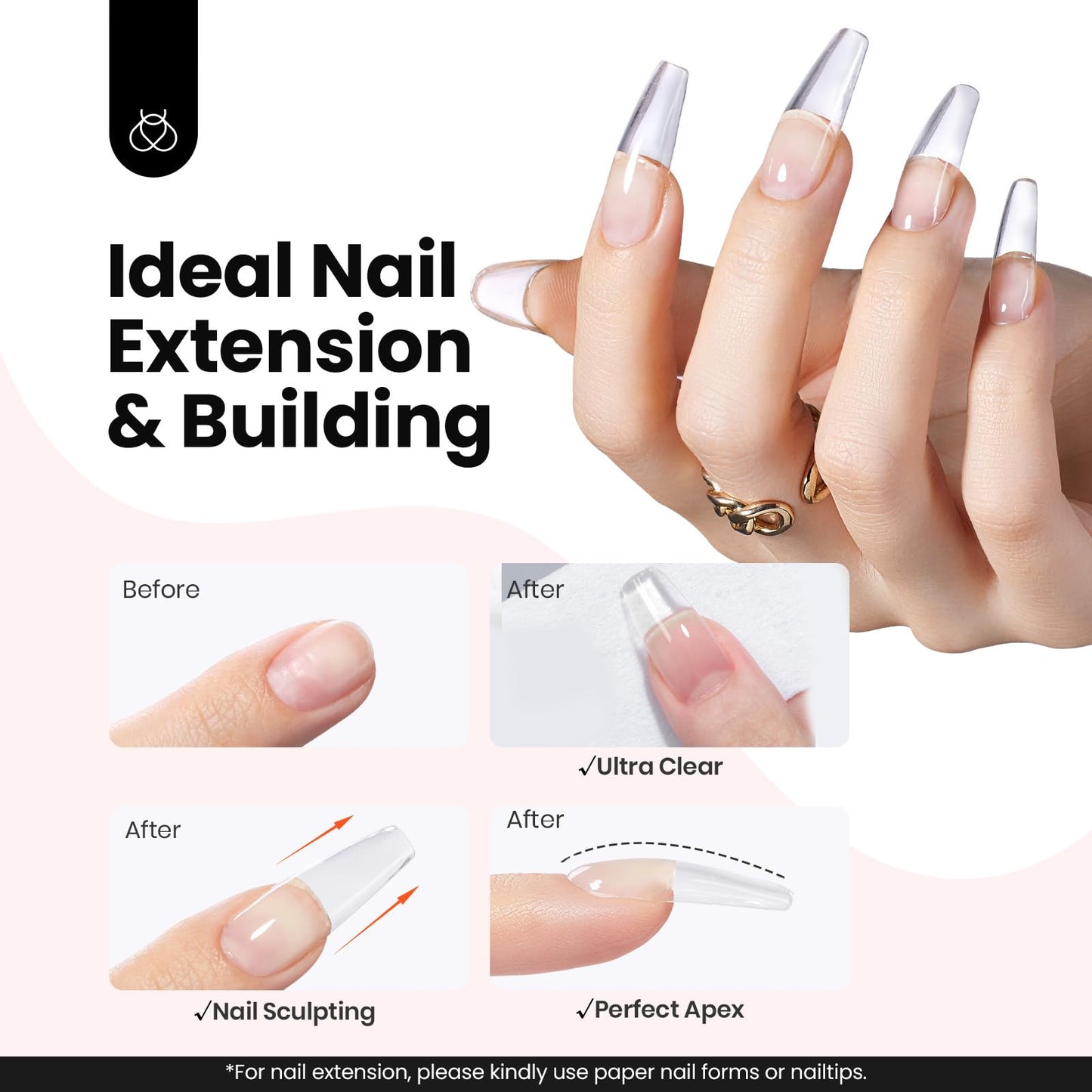 Beetles Hema Free Hard Gel for Nails,2.12 oz 9 in 1 Hard Gel for Nail Extension & Strengthening Broken Nail Repair with Flat Brush 100 Pcs Nail Forms UV LED Lamp Cured Salon Nail Technicians Women