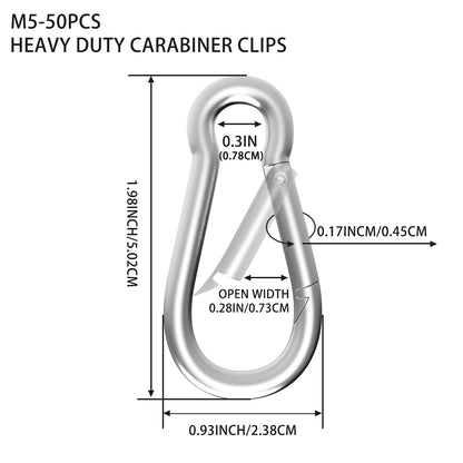 High-PQ Carabiner, Heavy Duty Galvanized Steel Spring Snap Hook Carabiner Clips with 260LBS Holding Capacity, Ideal for Outdoor, Hammock, Swing and Travel (M6 2.4Inch, 50PCS)