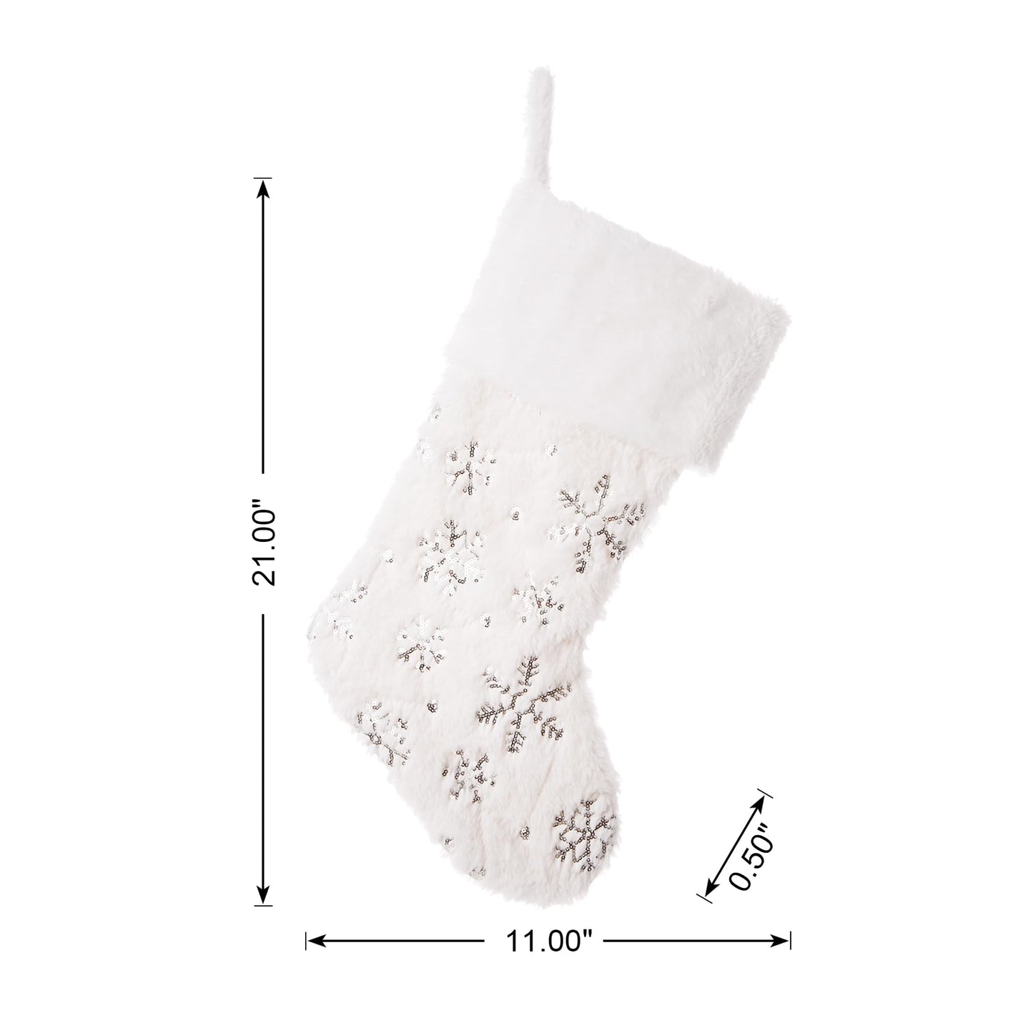Glitzhome 2 Pack 21" White Plush Christmas Stockings,Velvet Fabric Xmas Hooked Stocking with Embroidery Snowflakes for Family Holiday Party Christmas Decorations
