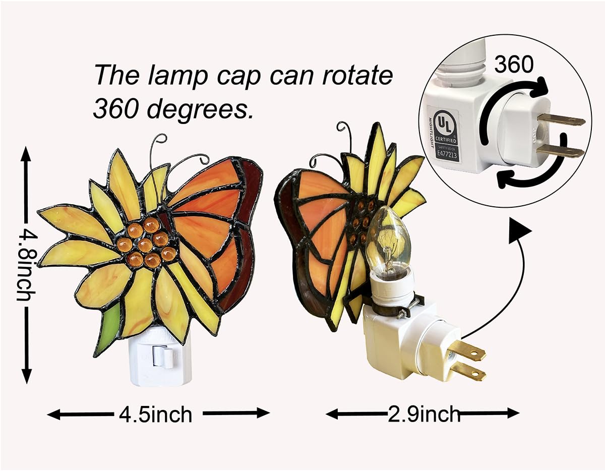 DUONAYU Stained Glass Butterfly Night Light.Butterfly Night Light Bedroom Bed Light Gifts from Nature,Nature Night Light.DYM1001 (Flower Butterfly)