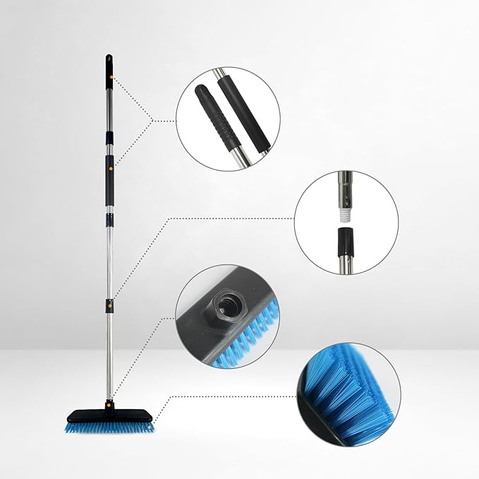 Deck Brush with Retractable Long Handled Floor, Floor Scrub Brushes, Heavy-Duty