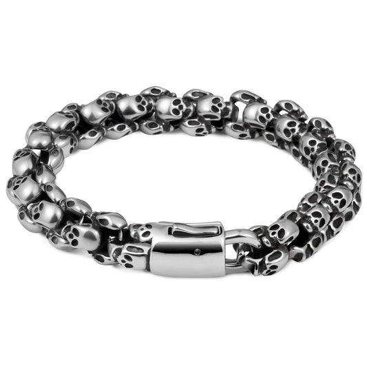 LuxGoth Stainless Steel Skull Heavy Cuban Link Chain Bracelet Gothic Punk Rock Biker Viking Vintage Link Curb Bracelet Jewelry for Men Silver GTS-B8B44701