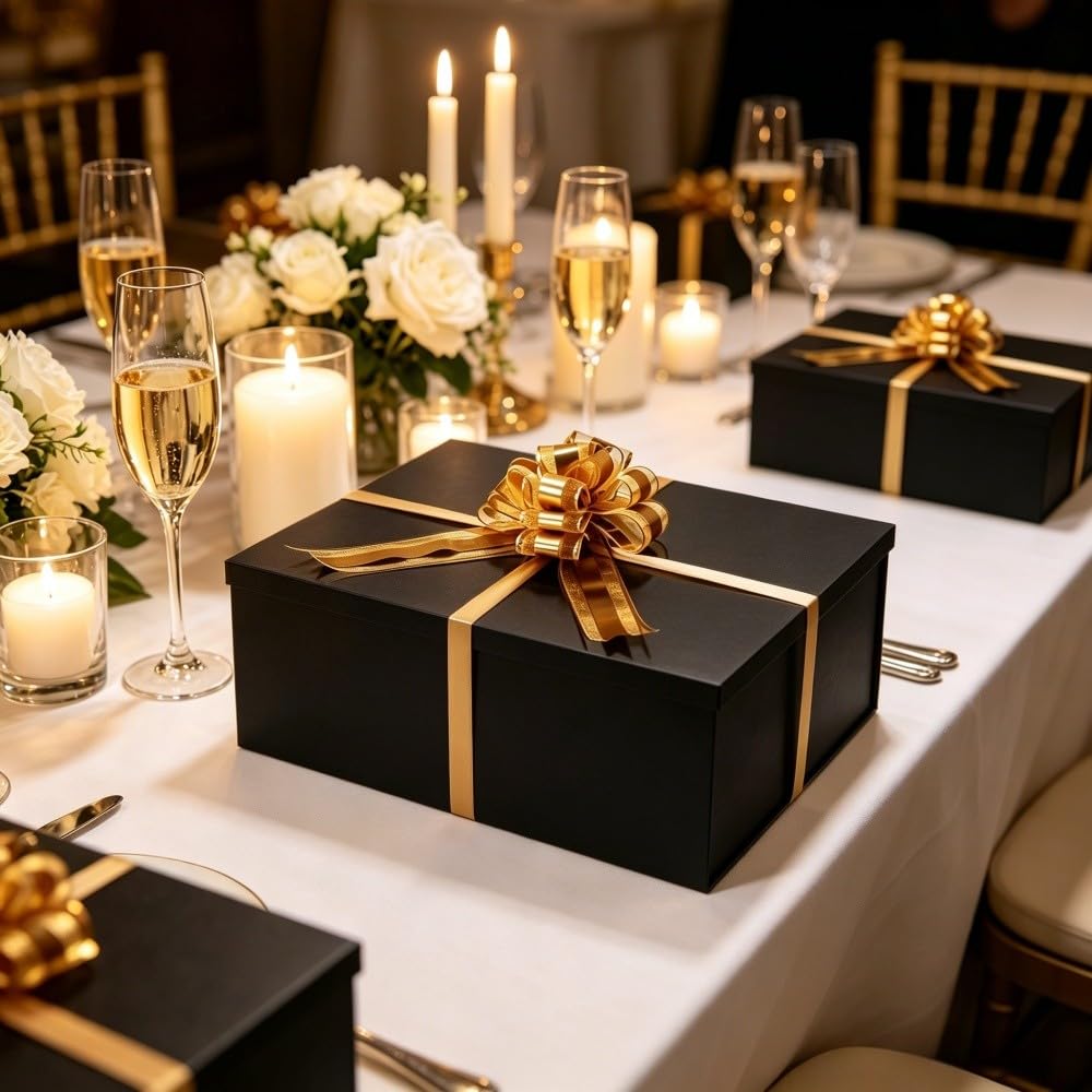 UoeRing Black Extra Large Gift Box 2Pcs 22x17x9 inch,luxury Gift Box with Lid for Presents Birthday Christmas Valentine's Day (Includes Pull Bows,Card,Envelope,Filler)